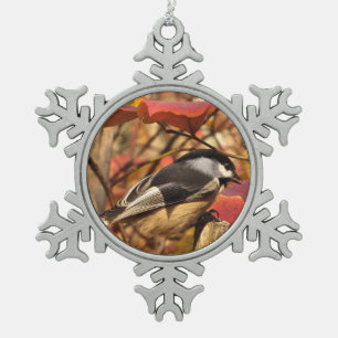 Ornement Flocon De Neige Oiseau de poulet doux en feuilles d'automne rose e