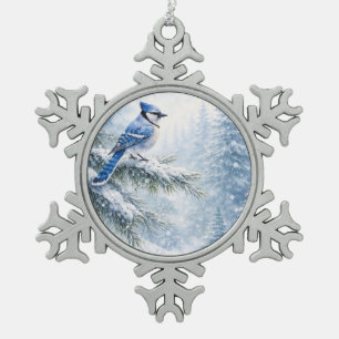 Ornement Flocon De Neige Oiseau geai bleu vibrant dans l'eau de la forêt en