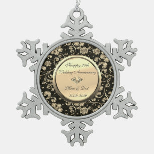 Ornement Flocon De Neige Or Floral Diamant 50e Anniversaire de Mariage