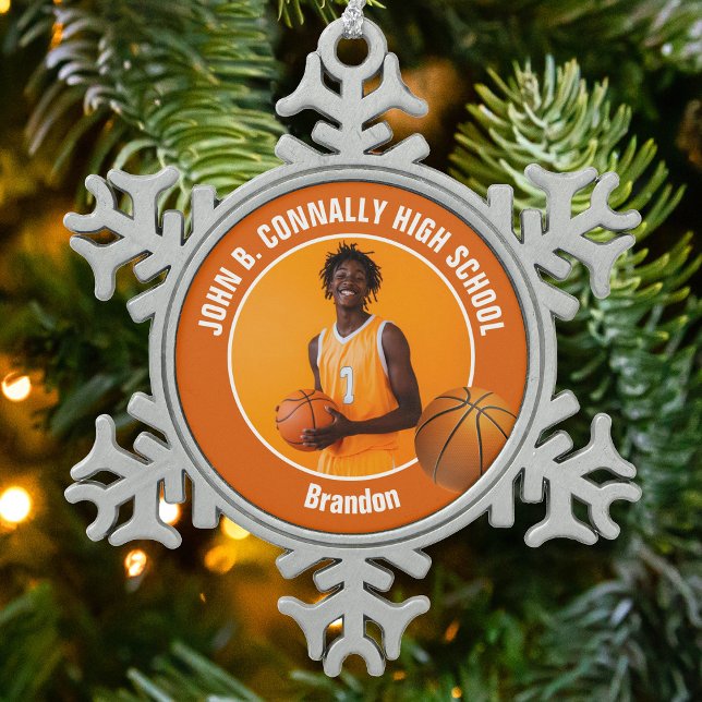 Ornement Flocon De Neige Orange Basketball Player Photo Keepsake Gift (Créateur téléchargé)
