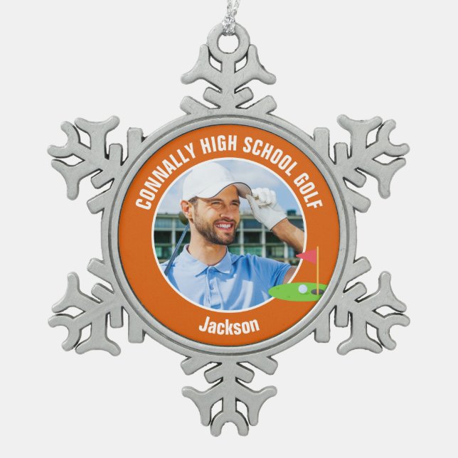 Ornement Flocon De Neige Orange Golfer Photo High School Golf Team (Devant)