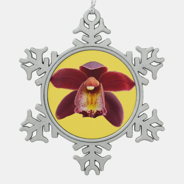 Ornement Flocon De Neige Orchidées de Maroon I Beau Floral Rouge (Devant)