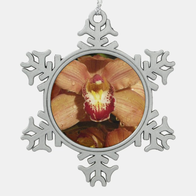 Ornement Flocon De Neige Orchidées de Pêche avec Raindrops Floral (Devant)
