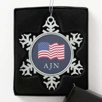 Ornement Flocon De Neige Ornement de drapeau américain monogrammé