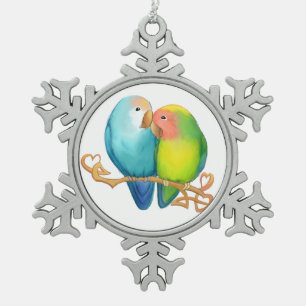Ornement Flocon De Neige Ornement de flocons de neige coloré Lovebirds