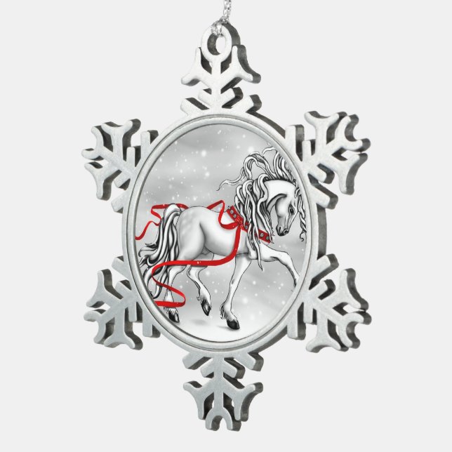 Ornement Flocon De Neige Ornement de Noël de l'étalon blanc (Vue impression)