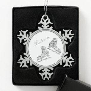 Ornement Flocon De Neige Ornement de patinage sur glace - Patins d'argent