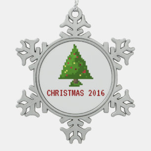 Ornement Flocon De Neige Ornement de vacances d'arbre de Noël du pixel 8bi