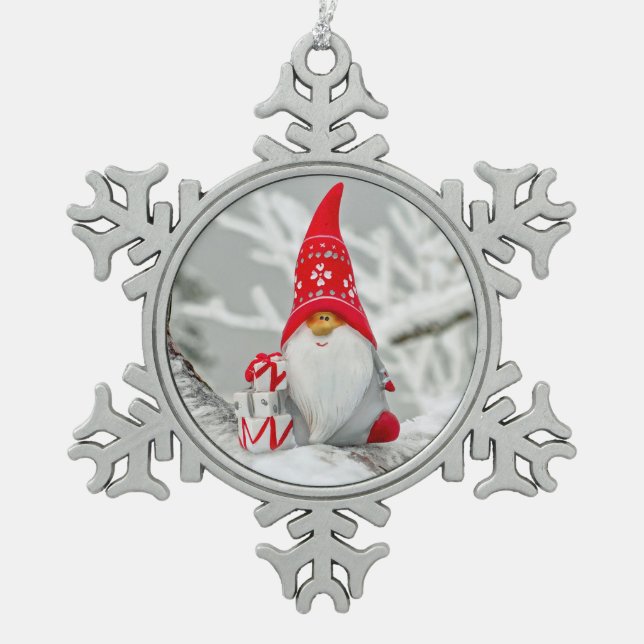 Ornement Flocon De Neige Ornement en étain de gnome de père Noël (Devant)