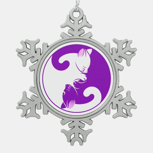 Ornement Flocon De Neige ornement en étain de kitten yin yang (Devant)