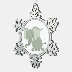 Ornement Flocon De Neige Ornement en étain d'éléphant de dessin animé joyeu