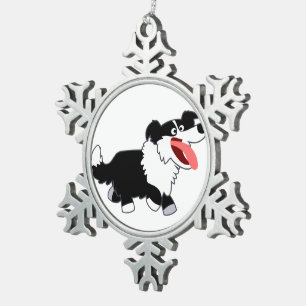 Ornement Flocon De Neige Ornement heureux mignon d'étain de border collie