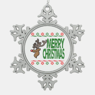 Ornement Flocon De Neige Ornement laid de chandail de Joyeux Noël de cerfs