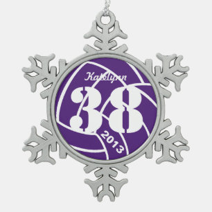 Ornement Flocon De Neige Ornement pourpre de volleyball de monogramme