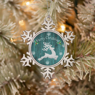 Ornement Flocon De Neige Ornement turquoise de rennes de Noël rustique