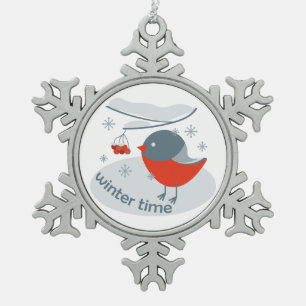 Ornement Flocon De Neige Ours d'hiver et baies de raies rouges