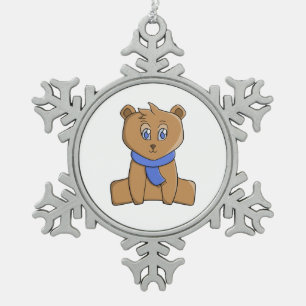 Ornement Flocon De Neige Ours en peluche portant une écharpe bleue