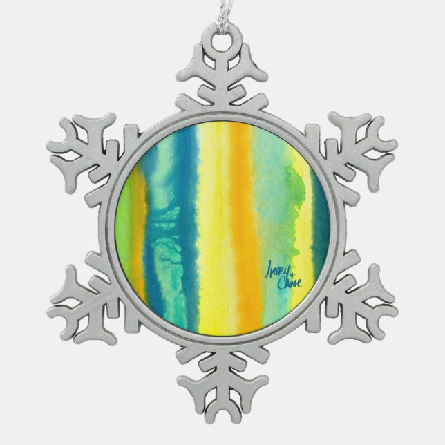 Ornement Flocon De Neige Palissades à bandes Turquoise vert et orange (Devant)