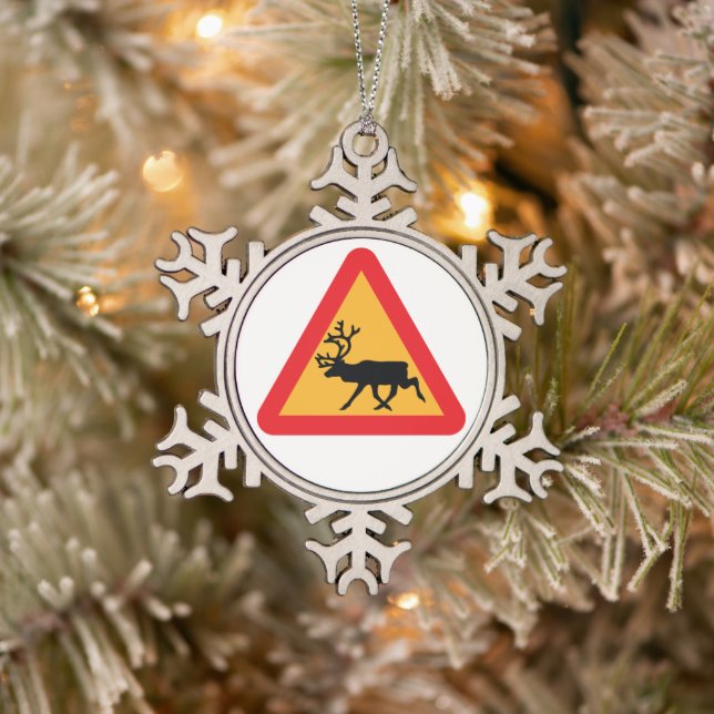 Ornement Flocon De Neige Panneau de signalisation suédois Caution Reindeer (Arbre)