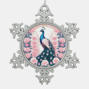Ornement Flocon De Neige Paon et Roses