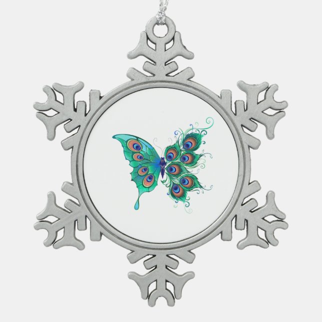 Ornement Flocon De Neige Papillon aux plumes de paon vert (Devant)