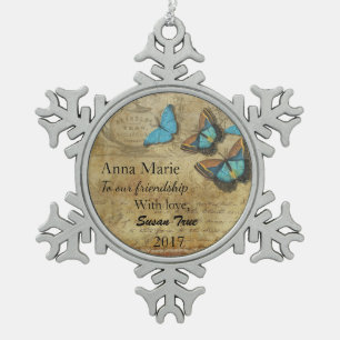 Ornement Flocon De Neige Papillons bleu vapeur vintages sur Parchemin
