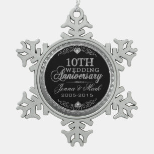 Ornement Flocon De Neige Parties scintillant d'argent 10e anniversaire Mari