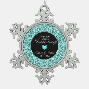 Ornement Flocon De Neige Parties scintillant de diamants bleu-vert 10e anni
