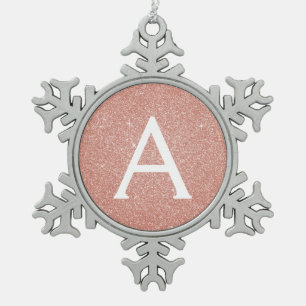 Ornement Flocon De Neige Parties scintillant en or rose et monogramme étinc