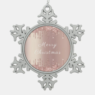 Ornement Flocon De Neige Parties scintillant rose or Blush Drives Ornament