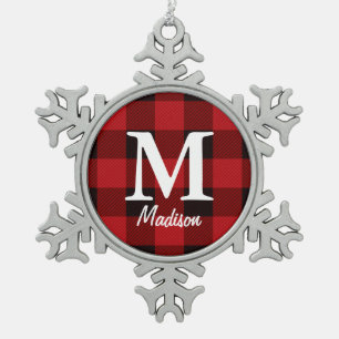 Ornement Flocon De Neige Pâte à bûcheron rouge de pays primitive