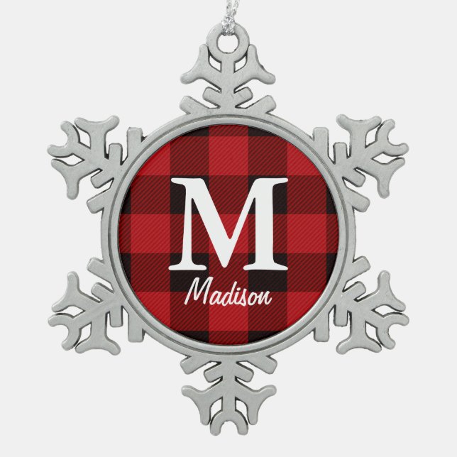 Ornement Flocon De Neige Pâte à bûcheron rouge de pays primitive (Devant)