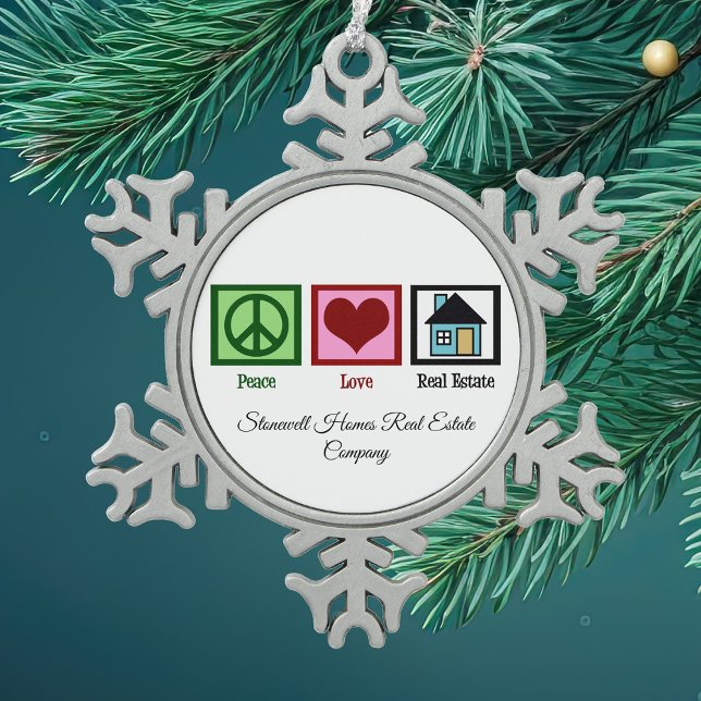 Ornement Flocon De Neige Peace Love Immobilier Noël personnalisé (Créateur téléchargé)