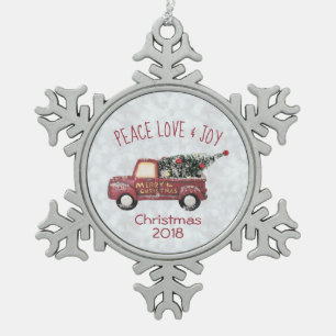 Ornement Flocon De Neige Peace Love & Joy Toy Camion Joyeux Noël