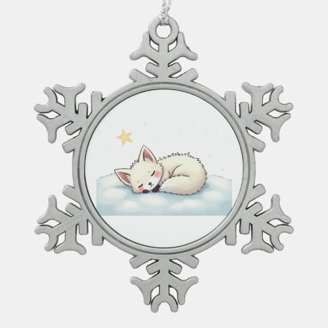 Ornement Flocon De Neige Peaceful Kawaii Arctic Fox Starry Night Winter (Devant)