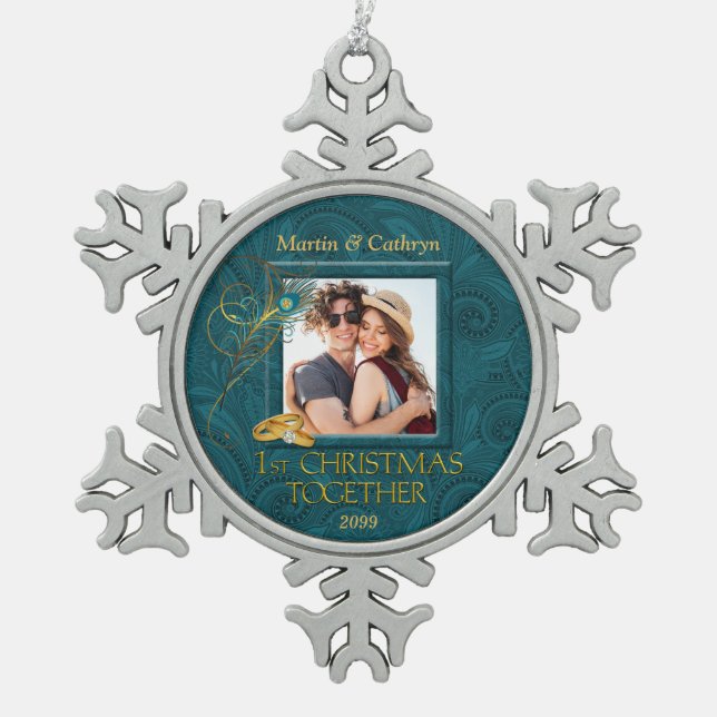 Ornement Flocon De Neige Peacock 1er Noël Ensemble Photo (Devant)