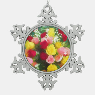 Ornement Flocon De Neige Peinture Bouquet Rose - Jolie Art Fleur Originale