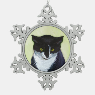 Ornement Flocon De Neige Peinture de chat Tuxedo - Cute Original Cat Art