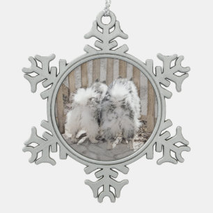 Ornement Flocon De Neige Peinture de Keeshonds à la porte - Art original de