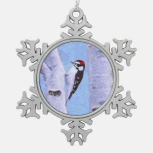 Ornement Flocon De Neige Peinture Downy Woodpecker - Art original pour oise