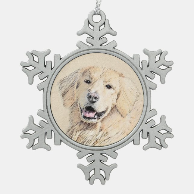 Ornement Flocon De Neige Peinture Golden Retriever - Joli art original chie (Devant)