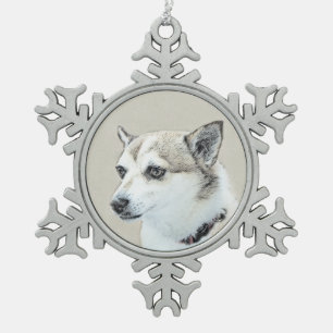 Ornement Flocon De Neige Peinture norvégienne Lundehund - Art original chie