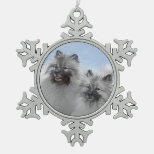Ornement Flocon De Neige Peinture originale d'un couple de Keeshond - Art a