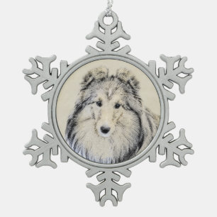 Ornement Flocon De Neige Peinture sur chien de Shetland - Belle art origina