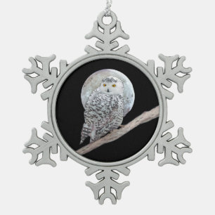 Ornement Flocon De Neige Peinture sur la Chouette neigeuse et la Lune - Art