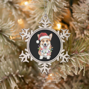 Ornement Flocon De Neige Pembroke Welsh Corgi Père Noël Lumières de l'Arbre