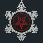 Ornement Flocon De Neige Pentagram Red Devil<br><div class="desc">Pentagramme rouge,  inversé,  texturé en cercle,  sur arrière - plan noir. Symbole occulte 666</div>
