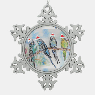 Ornement Flocon De Neige père Noël Budgie Parrot Aquarelle Budgies Orneme