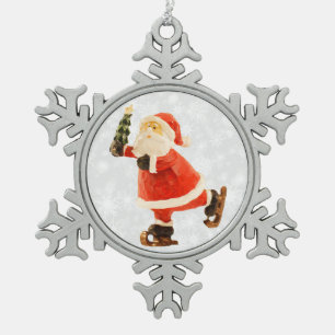 Ornement Flocon De Neige Père Noël de patinage avec arbre
