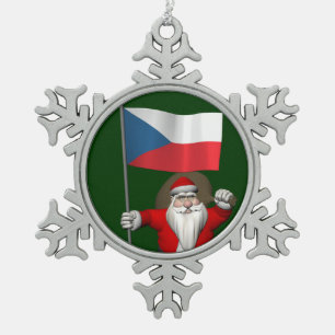 Ornement Flocon De Neige Père Noël Doux Avec Drapeau De République Tchèque